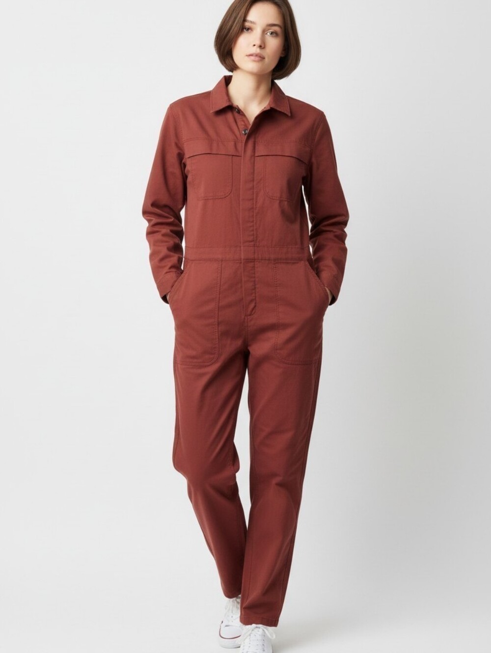 Title Nine Women's Jumpsuit Rust Buttons/Zips Pockets Comfort Stretch Sz XS EUC